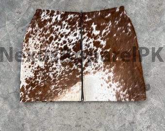 Falda de piel de vaca hecha a mano para mujer, minifalda con pelo real, estilo vaquera occidental, estilo rodeo.