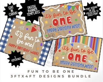 Conception de bannière pour 1er anniversaire, modèle de bannière d'anniversaire, modèle de bannière canva, amusant pour n'être qu'un, modèle de bannière amusant pour être un, conception de toile