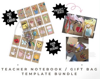 Modèles de sac cadeau d'enseignant, Modèles de carnet peint par un enseignant, Cahiers de notes Canva, Modèles de sac cadeau, Sacs cadeaux maquettes en toile