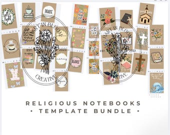 Modèle de cahier religieux, lot de conception de cahier religieux, cahier de lot de maquettes, modèle de notes de sermon, conceptions numériques de journal de prières
