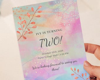 Modèle d'invitation d'anniversaire coloré / modifiable sur toile / invitation numérique pour enfants