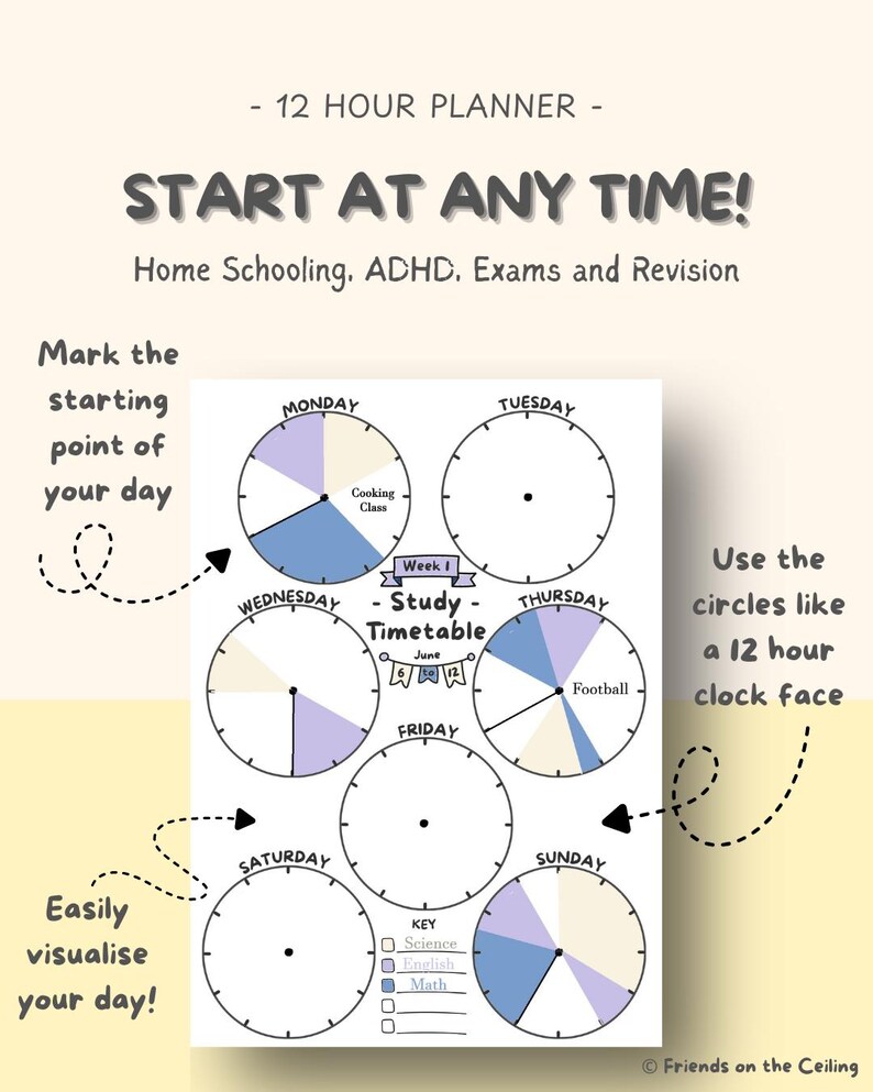 Study Timetable Template ADHD Friendly | Printable Student Planner ...