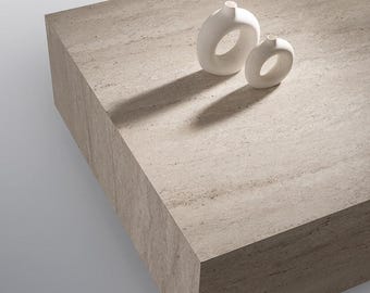 Modern Coffee Table, Travertine Look Table, Minimalist Scandinavian Furniture, Stone Effect Table, Square Coffee Table