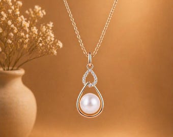 Collier pendentif perle en or rose, bijoux de mariage, bijoux de mariée élégants en zircon, cadeau de demoiselle d'honneur pour elle, cadeau maman, bijoux raffinés intemporels