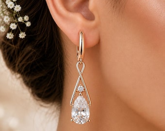 Boucles d'oreilles pendantes délicates en or rose, boucles d'oreilles de mariée, boucles d'oreilles pendantes pour mariée, boucles d'oreilles de mariage, boucles d'oreilles de demoiselle d'honneur, cadeau pour elle, bijoux minimalistes
