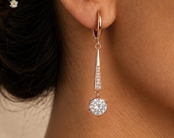 Boucles d'oreilles pendantes en or rose, boucles d'oreilles de mariée, boucles d'oreilles pendantes de mariée, boucles d'oreilles de mariée minimalistes, boucles d'oreilles de mariage, boucles d'oreilles de demoiselle d'honneur, cadeau pour elle