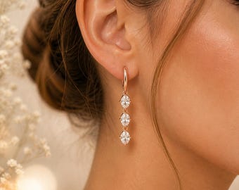Boucles d'oreilles pendantes délicates en or rose, boucles d'oreilles de mariage élégantes, longues boucles d'oreilles pendantes, boucles d'oreilles de demoiselle d'honneur, cadeau pour elle, bijoux minimalistes