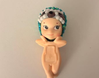 Custom Green Rhinestone Sloth Sonny Angel – Hand Bedazzled Authentic Figure