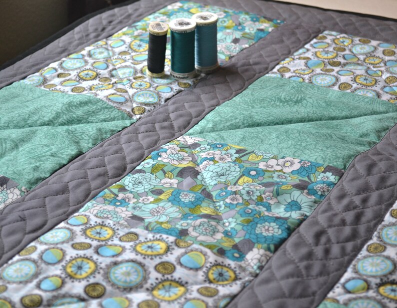 Handmade Baby Quilt Baby Blanket Unisex Teal White Grey. Etsy