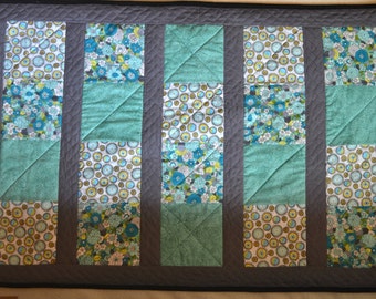 Handmade Baby Quilt, Baby Blanket - Unisex- Teal, White, Grey. BONUS -FREE burp cloth included