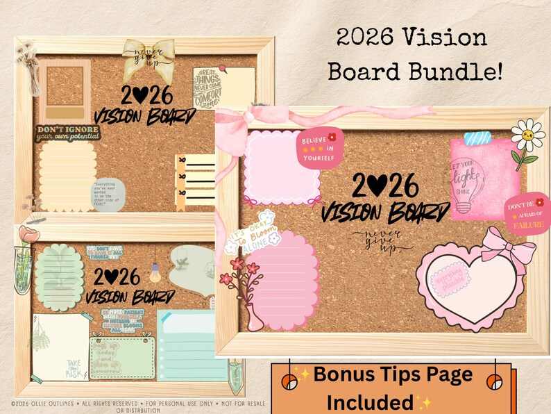 2026 Vision Board Printable Bundle | Goal Setting Kit (digital Download ...