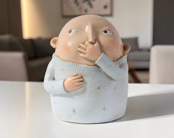 Funny Cover Mouth Figurine | Cute Character Statue | Whimsical Home Decor