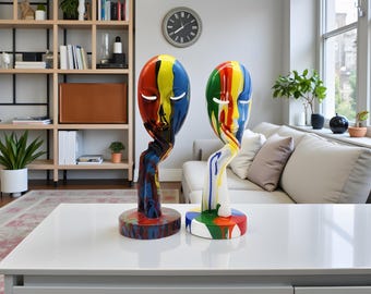 Colorful Abstract Face Sculpture, Modern Art Home Decor