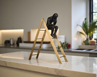 Thinker Sculpture on Ladder, Modern Minimalist Home Decor