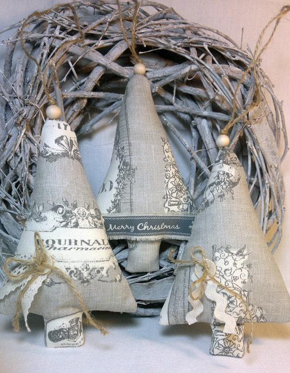 Items similar to Set of Three Cream and Gray Christmas Tree Fabric