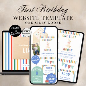 One Silly Goose Birthday Website Template, Digital Invite, RSVP Digital Website Canva Template, One Silly Goose Invitation