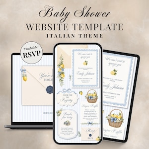 Italian Baby Shower Website Template,  Lemon Baby Shower Invitation, Digital Invite, RSVP Digital Website Canva Template