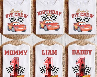 Maglietta personalizzata per il compleanno a tema Disney Cars, maglietta per il compleanno del bambino con Saetta McQueen, magliette per il compleanno a Disneyland: maglietta per la squadra di compleanno di Radiator Springs