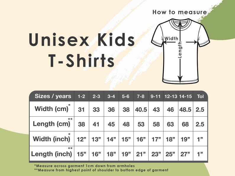 Photo is showing size chart of adult unisex t-shirts.