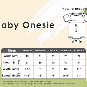 Photo is showing size chart of baby onesie.