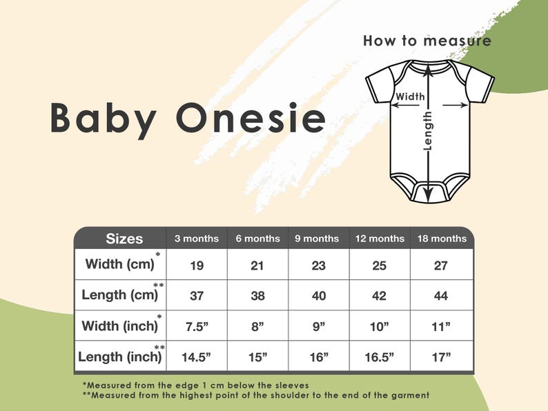 Photo is showing size chart of baby onesie.