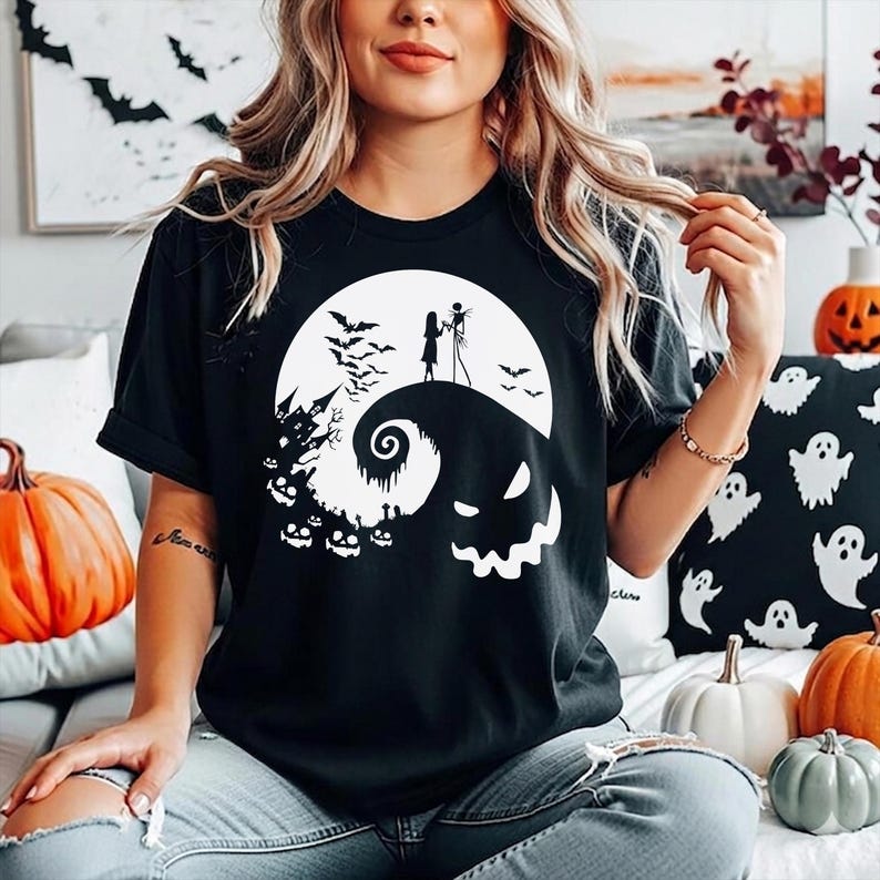 Nightmare Before Christmas inspired shirt featuring spooky holiday design for matching family outfits