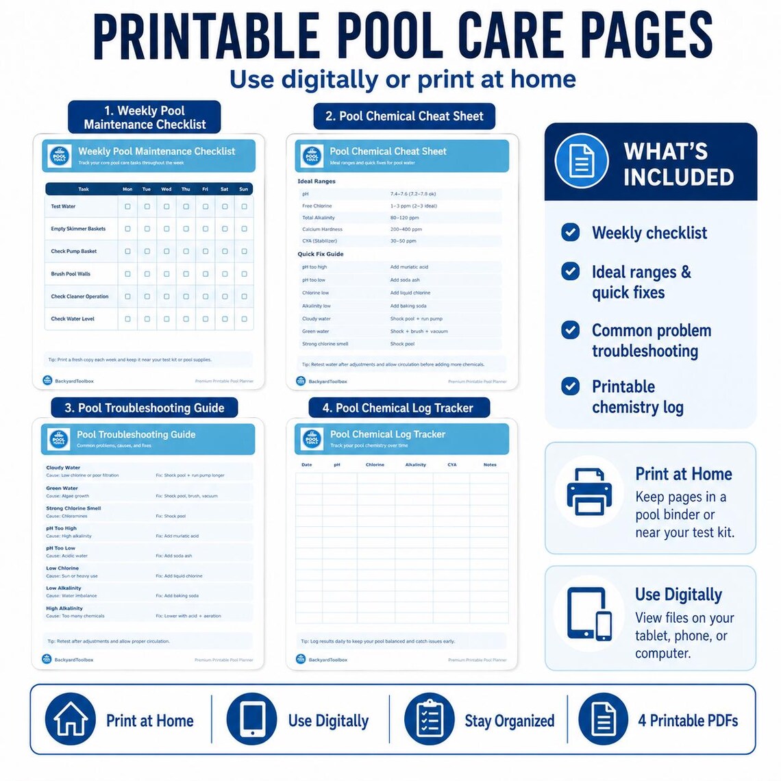 Pool Maintenance Tracker Bundle, Excel Pool Log and Printable ...