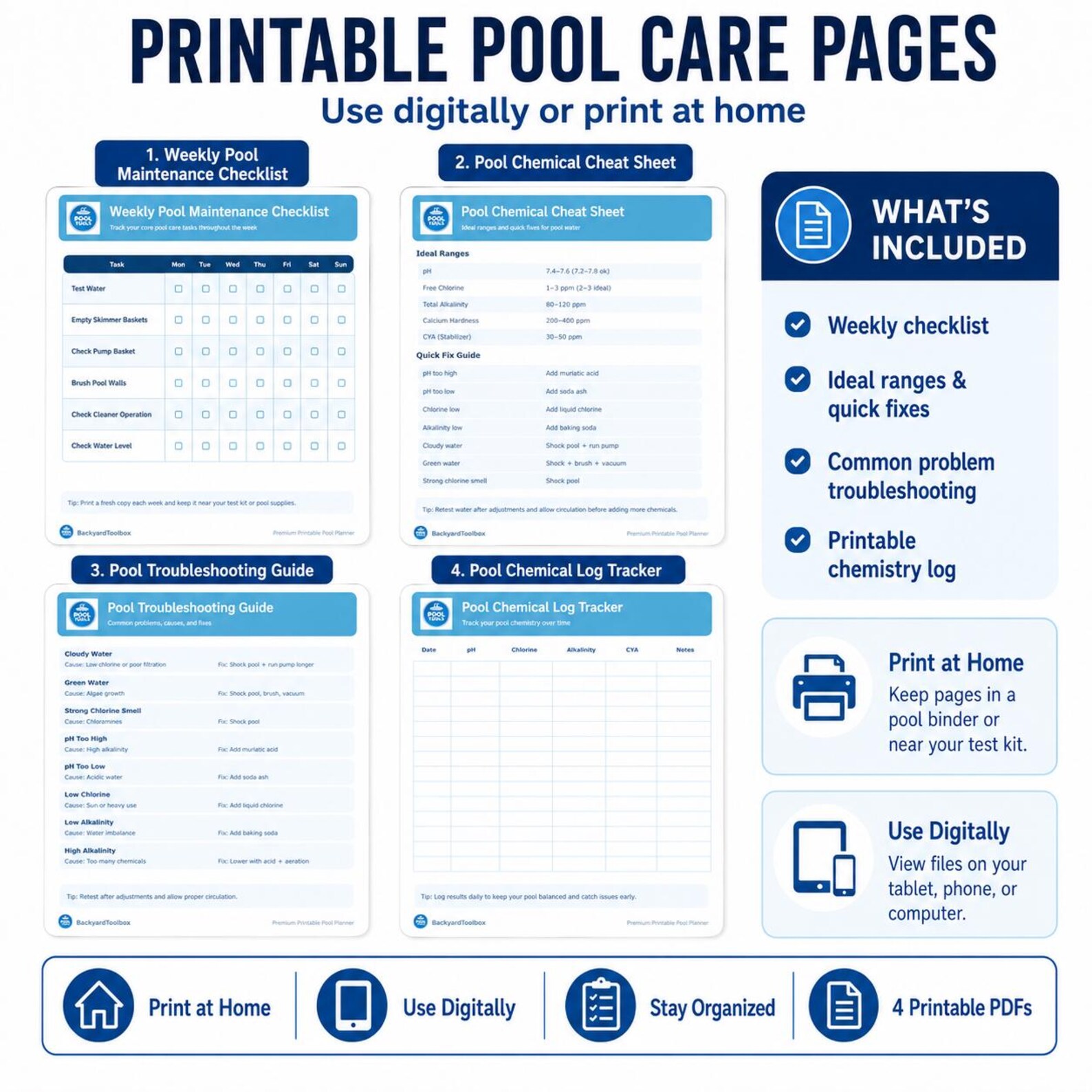 Smart Pool Maintenance Tracker Excel Bundle | Pool Chemical Log, Weekly ...