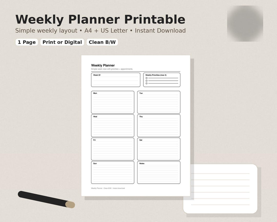 Simple Weekly Planner Printable | A4 + US Letter (PDF Download) - Etsy ...