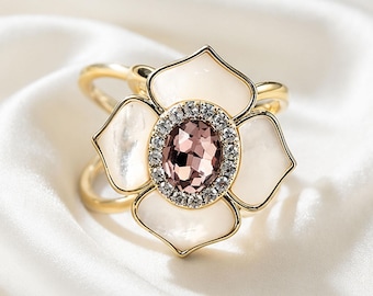 Elegante Gold Blumen Schal Ring - Eleganter Schmuck, Vergoldeter Floral Schal