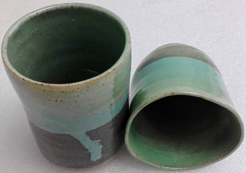 Set of 2 ceramics espresso cups in green. Handmade pottery image 0