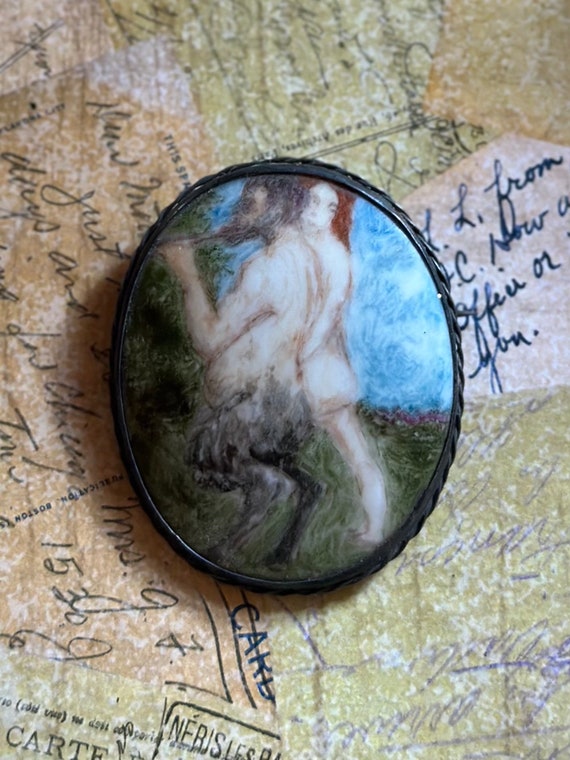 Antique Painted Bisque Brooch