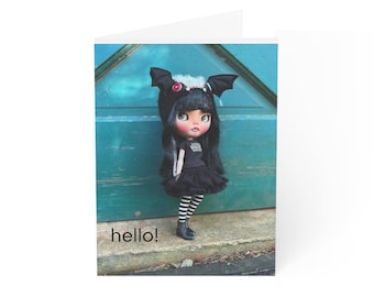 Blythe Greeting Card, Birthday card, Doll Card, Doll, Handmade, Gothic, Bat,  Photography, Doll Collector, Doll Collection