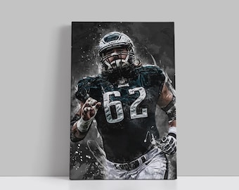 Póster de Jason Kelce de los Philadelphia Eagles, lienzo, arte de pared de fútbol americano, jugador de la NFL, impresión en lienzo enmarcada, decoración deportiva para el hogar, A25, regalo de cumpleaños