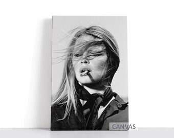 Póster de Brigitte Bardot, lienzo de estilo antiguo de Hollywood, arte de pared en blanco y negro, impresión en lienzo enmarcada de Brigitte Bardot, decoración del hogar, regalo de cumpleaños A300