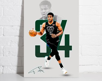 Póster de Giannis Antetokounmpo de los Milwaukee Bucks, lienzo de baloncesto, arte de pared, jugador de la NBA, impresión en lienzo enmarcada, decoración del hogar, regalo de cumpleaños A19