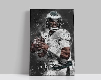 Póster de Jalen Hurts de los Philadelphia Eagles, lienzo, arte de pared de fútbol americano, impresión en lienzo enmarcada de la NFL, decoración deportiva para el hogar, regalo de cumpleaños A23