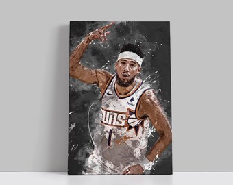 Póster de Devin Booker de los Phoenix Suns, lienzo de baloncesto, arte de pared, jugador de la NBA, impresión en lienzo enmarcada, decoración deportiva para el hogar, regalo de cumpleaños A15