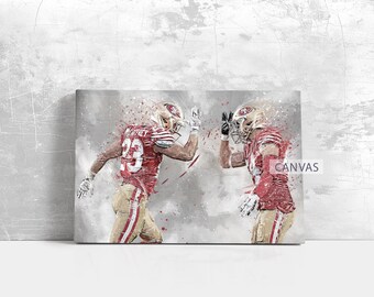 Póster de Christian McCaffrey de los San Francisco 49ers, lienzo, arte de pared de fútbol americano, jugador de la NFL, impresión en lienzo enmarcada, decoración del hogar, A85, regalo de cumpleaños