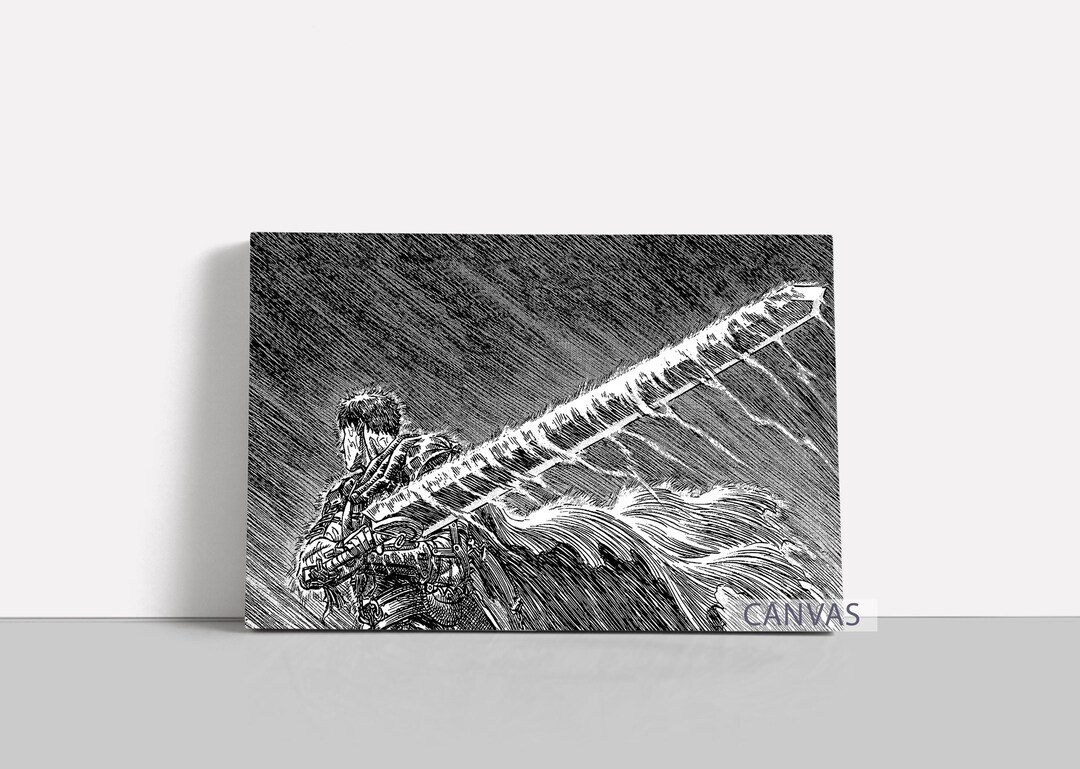 Swordsman Poster Berserk Guts Canvas Black and White Wall Art Manga ...