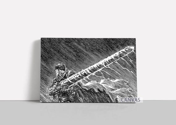 Swordsman Poster Berserk Guts Canvas Black and White Wall Art Manga Anime Framed Canvas Print Cartoon Home Decor A3 Birthday Gift