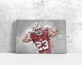 Póster de Christian McCaffrey de los San Francisco 49ers, lienzo, arte de pared de fútbol americano, jugador de la NFL, impresión en lienzo enmarcada, decoración del hogar, A86, regalo de cumpleaños