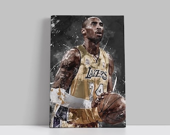 Póster de Kobe Bryant de Los Angeles Lakers, lienzo de baloncesto, arte de pared, jugador de la NBA, impresión en lienzo enmarcada, decoración deportiva para el hogar, A35, regalo de cumpleaños
