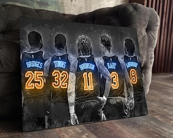 Póster de los New York Knicks, equipo campeón, lienzo, arte de pared de baloncesto, jugador de la NBA, impresión en lienzo enmarcada, decoración deportiva para el hogar A316, regalo de cumpleaños