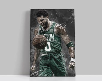 Póster de Jayson Tatum de los Boston Celtics, lienzo de baloncesto, arte de pared, jugador de la NBA, impresión en lienzo enmarcada, decoración deportiva para el hogar, A27, regalo de cumpleaños