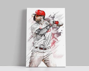 Póster de Bryce Harper de los Philadelphia Phillies, lienzo de béisbol, arte de pared, jugador de la MLB, impresión en lienzo enmarcada, decoración deportiva para el hogar, A78, regalo de cumpleaños