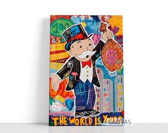 El mundo es tuyo Póster Alec-Monopolys Lienzo Monopoly Graffiti Arte de pared Banksy Lienzo enmarcado Decoración del hogar A252 Regalo de cumpleaños
