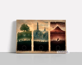 Póster de la trilogía de El Señor de los Anillos, La Comunidad del Anillo, Lienzo, Arte de pared de LOTR, Mapa de la Tierra Media, Impresión en lienzo enmarcada, Decoración del hogar A274, Regalo de cumpleaños