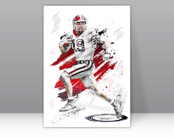Póster de Brock Bowers, Georgia Bulldogs, lienzo, arte de pared de fútbol americano universitario, jugador de la NFL, impresión en lienzo enmarcada, decoración deportiva para el hogar, A75, regalo de cumpleaños