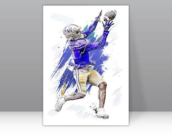 Póster de Rome Odunze, Washington Huskies, lienzo, arte de pared de fútbol americano universitario, jugador de la NFL, impresión en lienzo enmarcada, decoración del hogar, A209, regalo de cumpleaños
